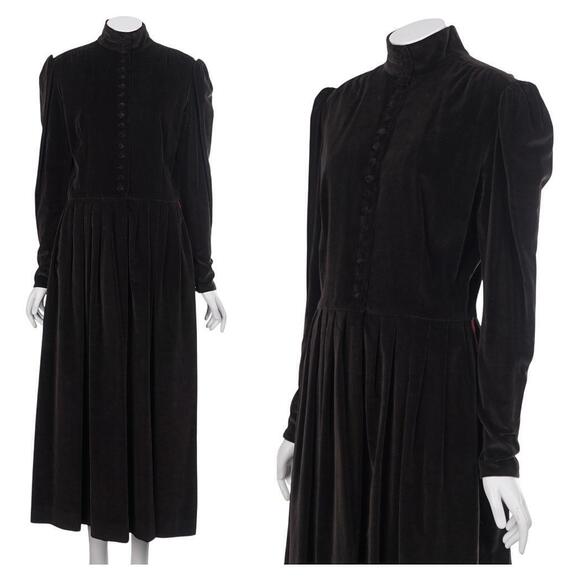 Ralph Lauren Dresses & Skirts - Ralph Lauren Vintage Dress 12 Brown Velvet High Neck Puff Sleeve Victorian Maxi